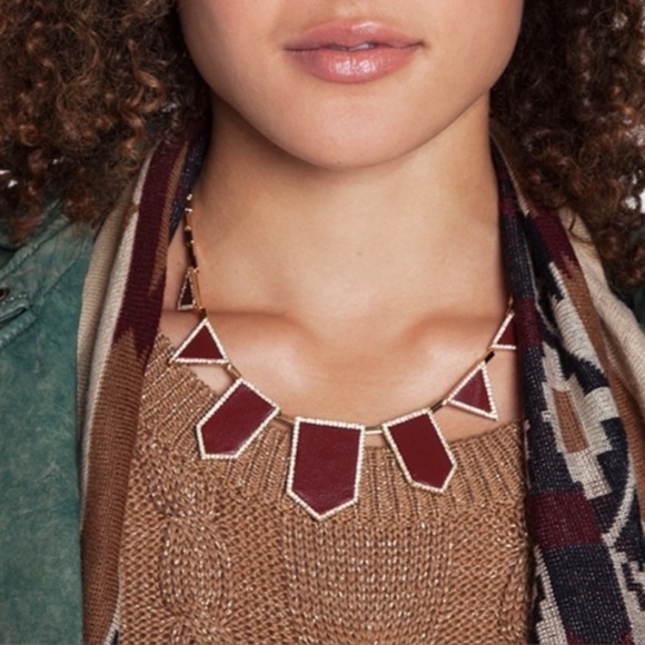 House of Harlow 1960 Red Leather and Gold Stations Geometric Gold Necklace - Picture 4 of 15